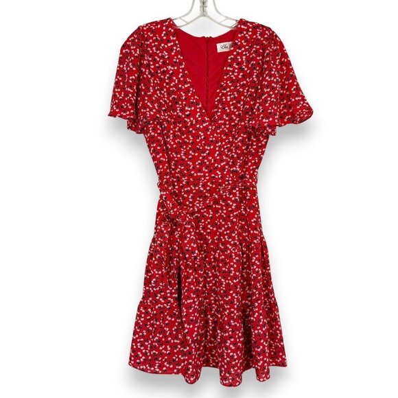 Eliza J Red Dress V-Neck Flutter Sleeve Fit and Flare 8 - Picture 1 of 10
